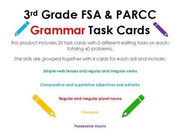 Preview of 3rd Gr. FSA/PARCC Grammar Task Cards (with or without QR Code for Checking)