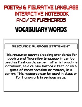 Preview of 3rd Gr Figurative Language, Poetry Vocabulary Words for Notebook or Flashcards