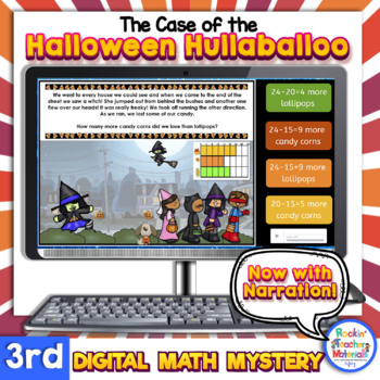 Preview of 3rd Gr. Narrated Digital Math Mystery Halloween Word Problems