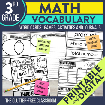 Preview of Math Vocabulary Games, Cards, Journals and More for 3rd Grade