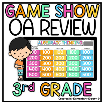 Preview of 3rd Grade 3.OA.1, 3.OA.2, 3.OA.3, 3.OA.4, 3.OA.6 Jeopardy Style Game Show 