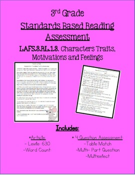 Preview of 3rd Grade - 3.RL1.3 Mini Assessment RL.3 Characters