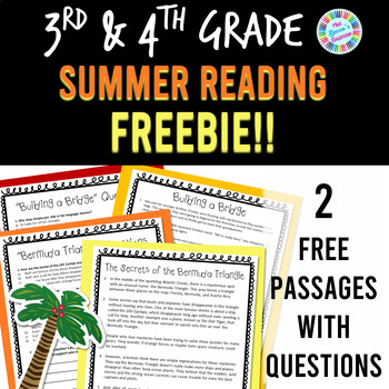 Preview of 3rd Grade & 4th Grade Summer Reading Comprehension Passages & Questions FREEBIE!