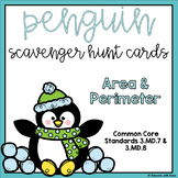 AREA & PERIMETER Penguin Scavenger Hunt Task Cards 3.MD.7 