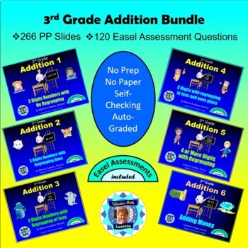 Preview of 3rd Grade Addition Bundle - 6 Powerpoint Lessons - 266 Slides - 120 Questions