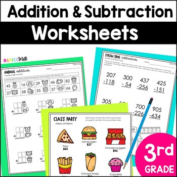 Preview of 3rd Grade Addition and Subtraction Worksheets TEKS 3.4A 3.4B 3.4C 3.5A