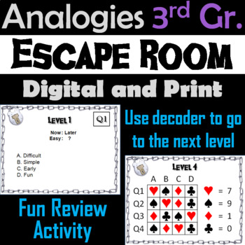 Preview of 3rd Grade Analogies Activity Escape Room Literacy (Academic Vocabulary Game)