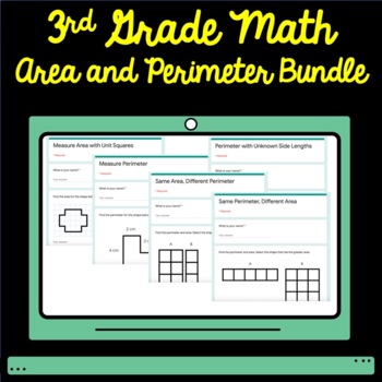 Preview of 3rd Grade Math Area and Perimeter Google Form Assessment Bundle