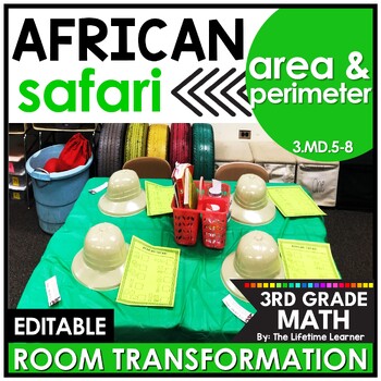 Preview of 3rd Grade Area and Perimeter Safari Classroom Transformation Math Escape Room
