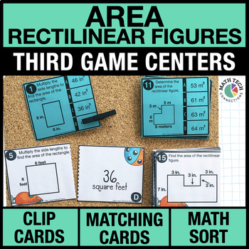 Preview of 3rd Grade Area of Composite (Rectilinear) Figures Centers Math Games, Task Cards