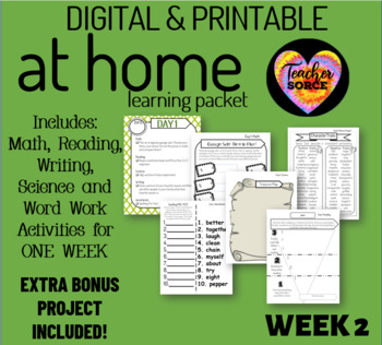 Preview of 3rd Grade At Home Learning Packet Week Of Quarantine Homework Week 2