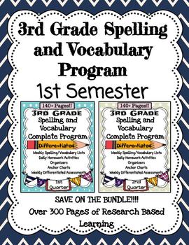 Preview of 3rd Grade August-December Spelling and Vocabulary Complete Program Semester 1