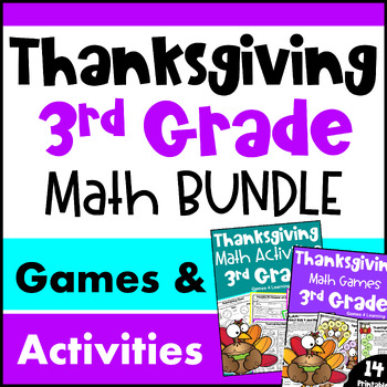 Preview of 3rd Grade BUNDLE: Fun Thanksgiving Math Activities with Games and Worksheets