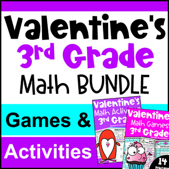 Preview of 3rd Grade BUNDLE: Fun Valentine's Day Math Activities with Games & Worksheets