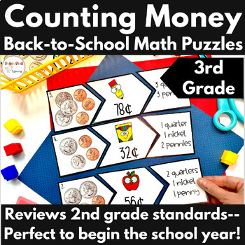 Preview of 3rd Grade Back-to-School Counting Money Math Puzzles | Hands-on Math Center