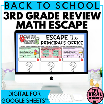 Preview of 3rd Grade Back to School Digital Escape Room Math Activity for Google Sheets™