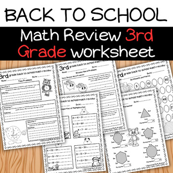 Preview of 3rd Grade Back to School Math Review: 3rd Grade Math Spiral Review Worksheets