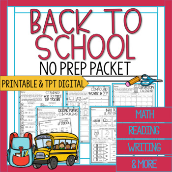 Preview of 3rd Grade Back to School Packet | Reading and Math Back to School Worksheets 