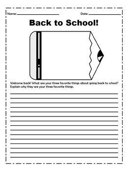 3rd Grade Back to School Writing Prompt by Wow Worksheets | TpT