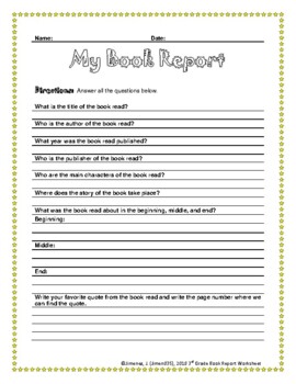 grade 3 book report template 3rd grade