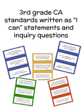 Preview of 3rd Grade CA Objectives, I Can Statements, Inquiry Questions