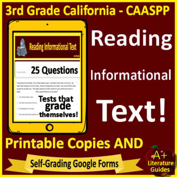 Preview of 3rd Grade CAASPP Reading Informational Text SELF-GRADING GOOGLE FORM TEST PREP