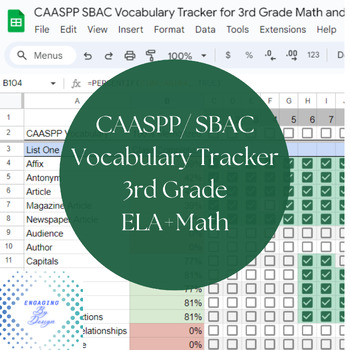 Preview of 3rd Grade CAASPP/SBAC Google Sheets Vocabulary Checklist/ Data Tracker, ELA/Math