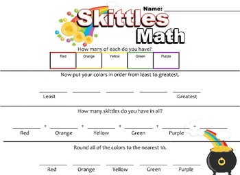 Rainbow Skittles Math - Fractions - Multiplication - Probability - Graphing