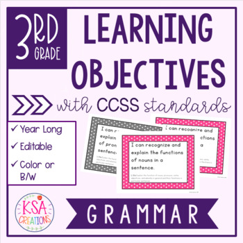 Preview of 3rd Grade "I Can" Statements and Standards | CCSS Grammar | Distance Learning