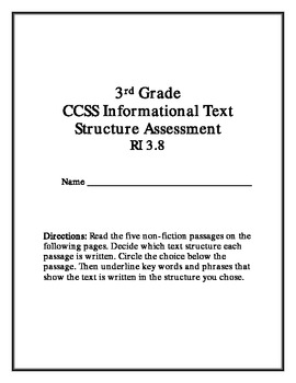 Preview of 3rd Grade CCSS Informational Text Structure Assessment RI 3.8