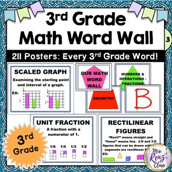 Preview of 3rd Grade Math Word Wall  (211 Math Third Grade Word Wall Posters)