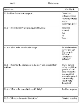 Preview of 3rd Grade CCSS Reading Fiction Response Grid