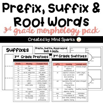 Preview of 3rd Grade CCSS Word Work for Interactive Notebooks (Prefixes, Suffixes)