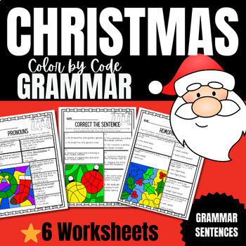 Preview of 3rd Grade Christmas Grammar Review Color by Code (Parts of Speech, Homophones)