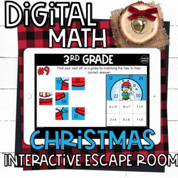 Preview of 3rd Grade Christmas Math Digital Escape Room Breakout | Distance Learning