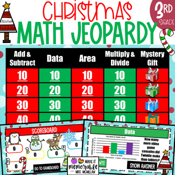 Preview of 3rd Grade Christmas Math Jeopardy Review Game (EDITABLE)