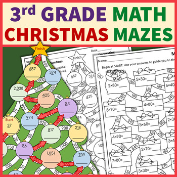 Preview of 3rd Grade Christmas Math Mazes