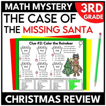 Preview of 3rd Grade Christmas Math Mystery Holiday Review Worksheets Escape Room