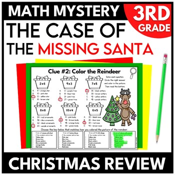 Preview of 3rd Grade Christmas Math Mystery December Escape Room Where is Santa Math Game
