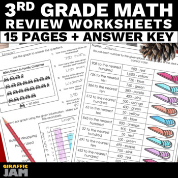 Preview of 3rd Grade Christmas Math Review Packet of Christmas Activities for Math Review