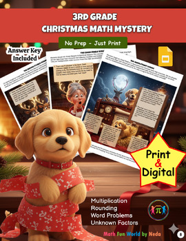 Preview of 3rd Grade Christmas Math Worksheet: Multiplication Rounding Word Problems