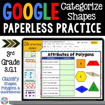 Preview of 3rd Grade Classify Quadrilaterals & Polygons 2D Shapes Worksheets Sort Attribute