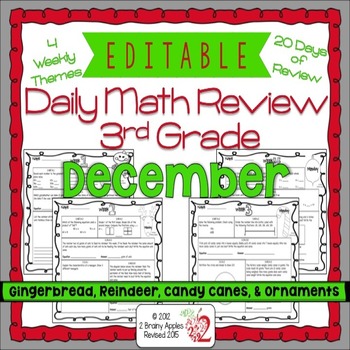 Preview of Math Morning work 3rd Grade December Editable, Spiral Review, Distance Learning