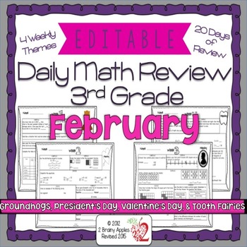 Preview of Math Morning Work 3rd Grade February Editable, Spiral Review, Distance Learning