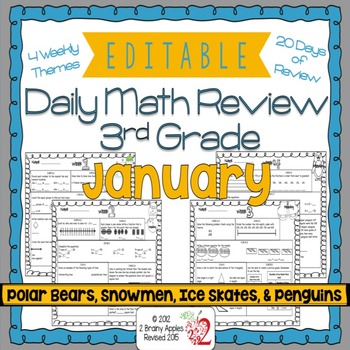 Preview of Math Morning Work 3rd Grade January Editable, Spiral Review, Distance Learning
