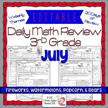 Preview of Math Morning Work 3rd Grade July Editable, Spiral Review, Distance Learning