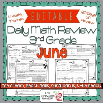 Preview of Math Morning Work 3rd Grade June Editable, Spiral Review, Distance Learning