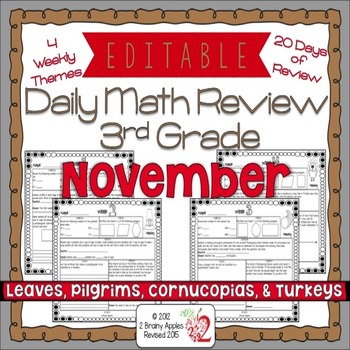Preview of Math Morning Work 3rd Grade November Editable, Spiral Review, Distance Learning