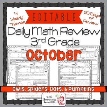 Preview of Math Morning Work 3rd Grade October Editable, Spiral Review, Distance Learning