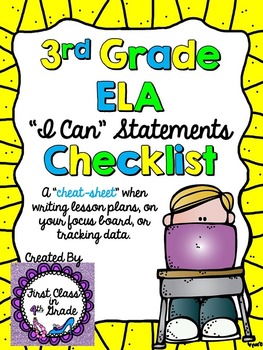 Preview of 3rd Grade Common Core ELA "I Can" Checklist (Ink Saver)